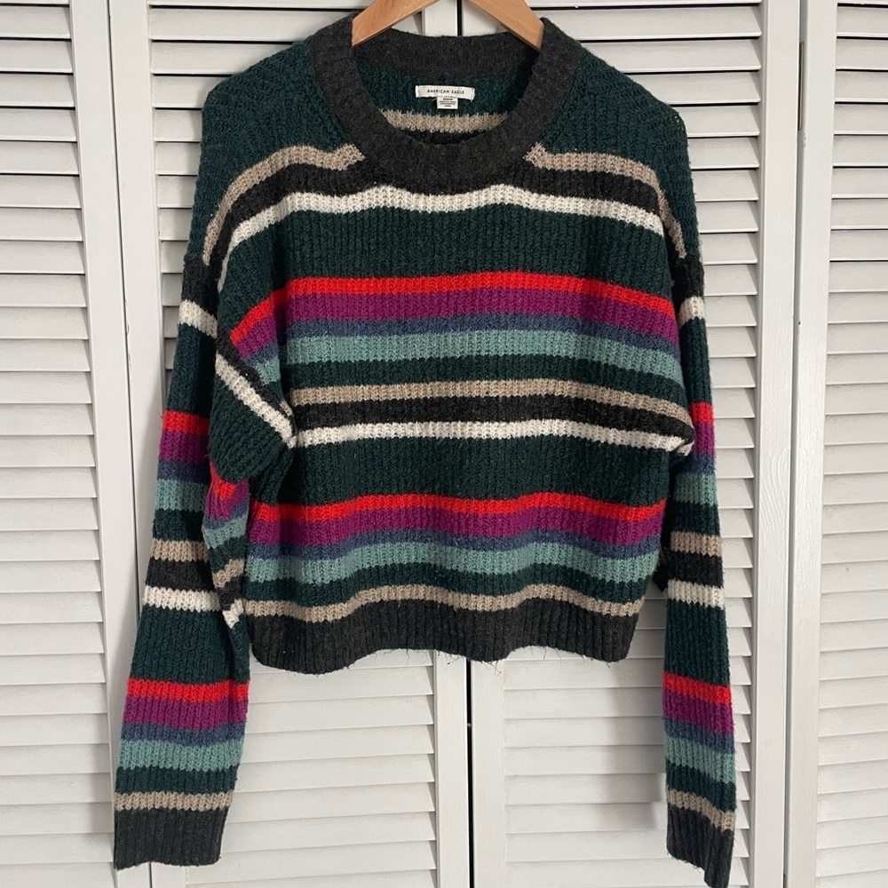 American Eagle Outfitters Multicolor Striped Crew Neck Sweater